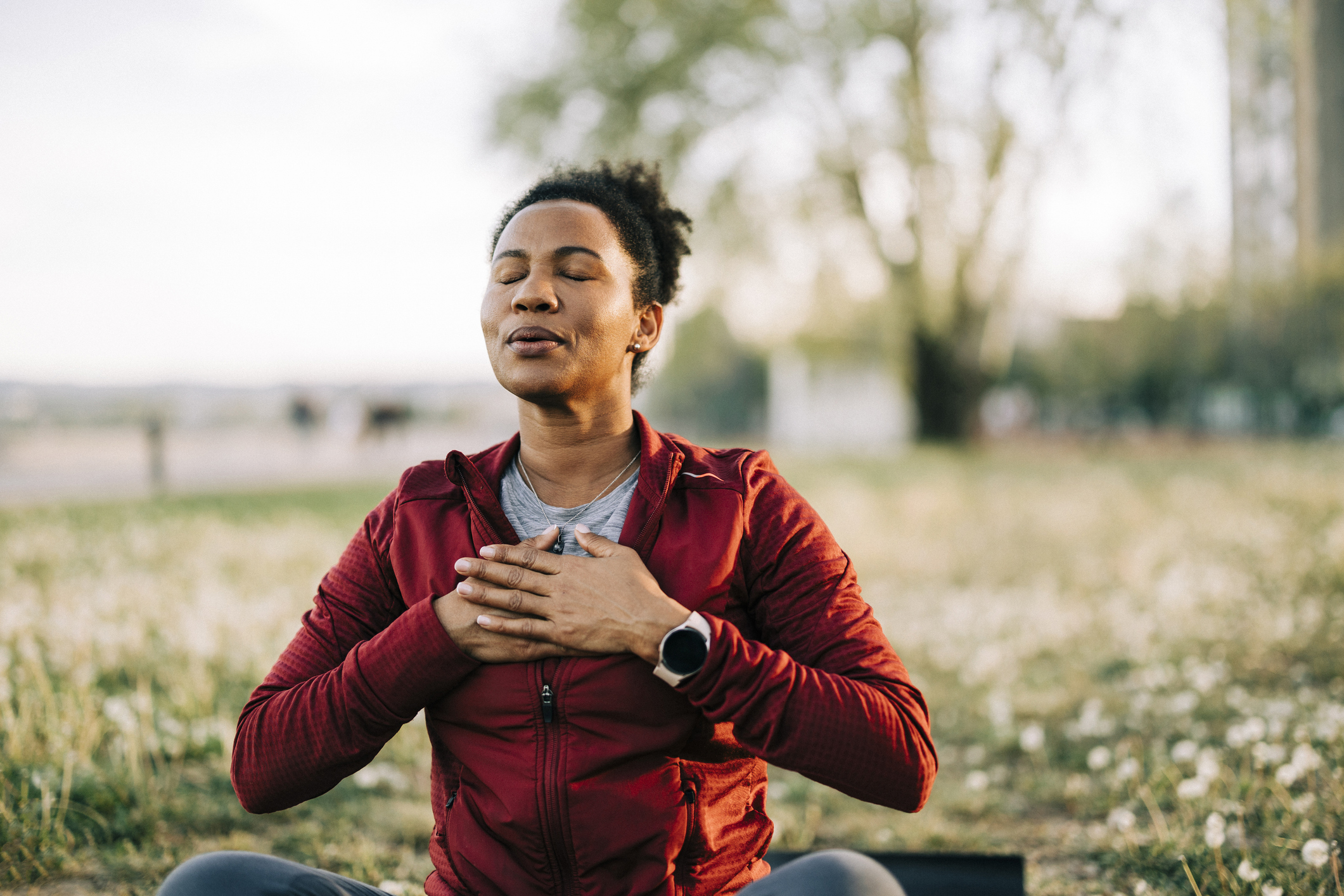 Person practicing mindful breathing
